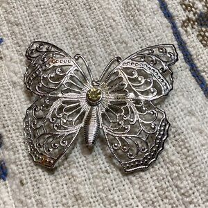 Elegant Silver Colored Butterfly Brooch Made in Germany Very Delicate